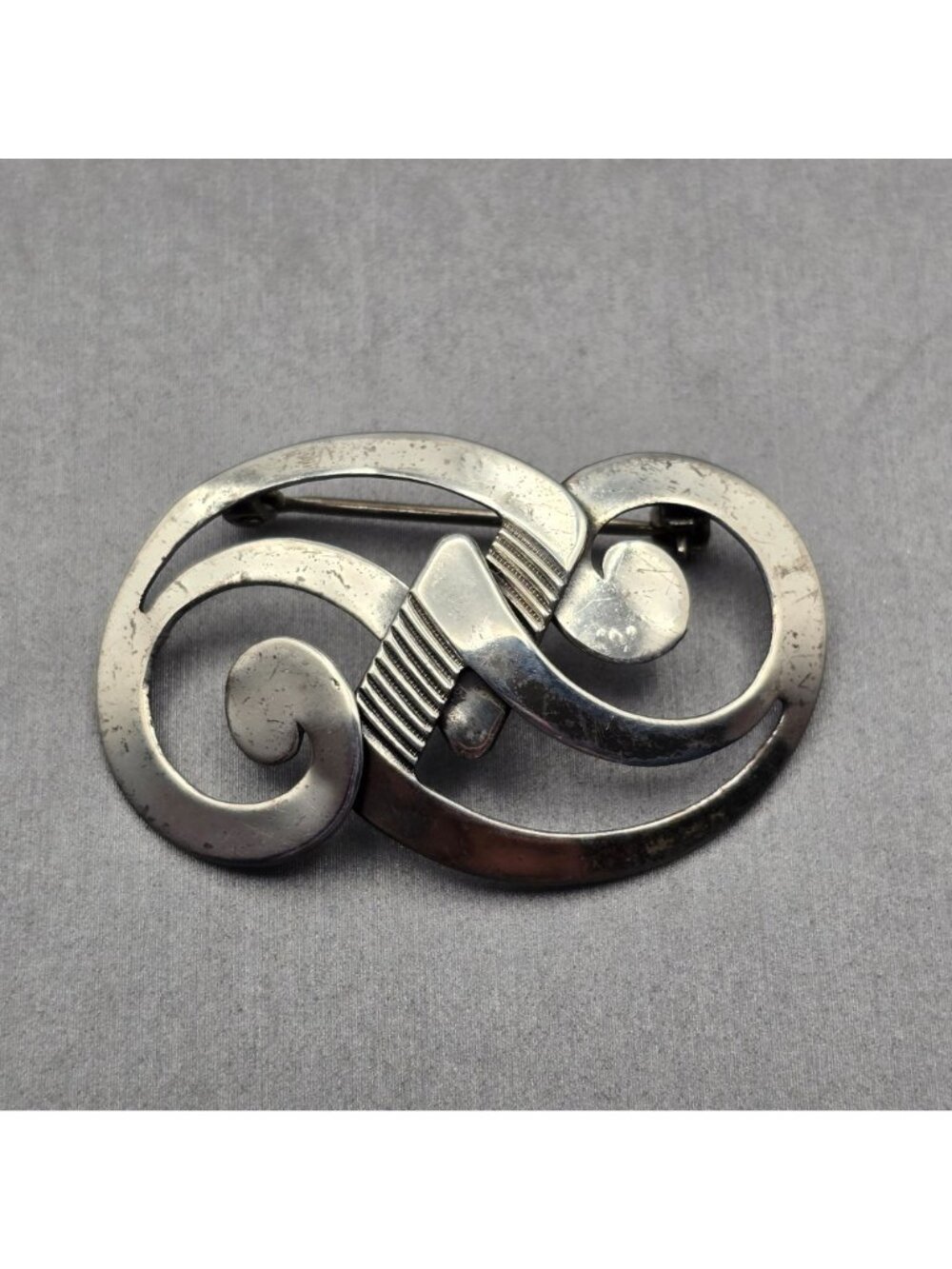 Vintage Beau Sterling Swirl Brooch Mid Century Modern Pin Sculptural Jewelry - Picture 4 of 8
